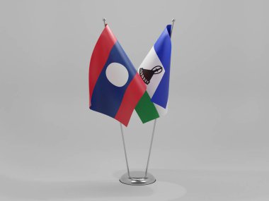Lesotho - Laos İşbirliği Bayrakları, Beyaz Arkaplan - 3D Render