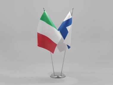 Finlandiya - İtalya İşbirliği Bayrakları, Beyaz Arkaplan - 3D Hazırlama
