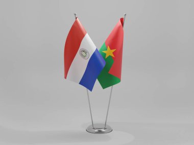 Burkina Faso - Paraguay İşbirliği Bayrakları, Beyaz Arkaplan - 3D Render