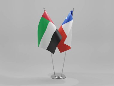 Şili - Birleşik Arap Emirlikleri İşbirliği Bayrakları, Beyaz Arkaplan - 3D Render