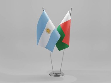 Madagaskar - Arjantin İşbirliği Bayrakları, Beyaz Arkaplan - 3D Render