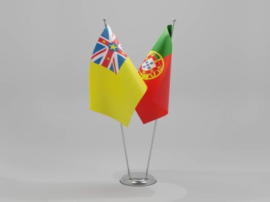 Portekiz - Niue İşbirliği Bayrakları, Beyaz Arkaplan - 3D Render