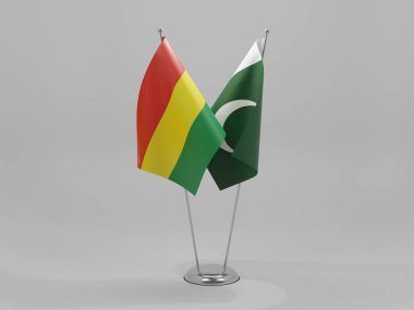 Pakistan - Bolivya İşbirliği Bayrakları, Beyaz Arkaplan - 3D Render