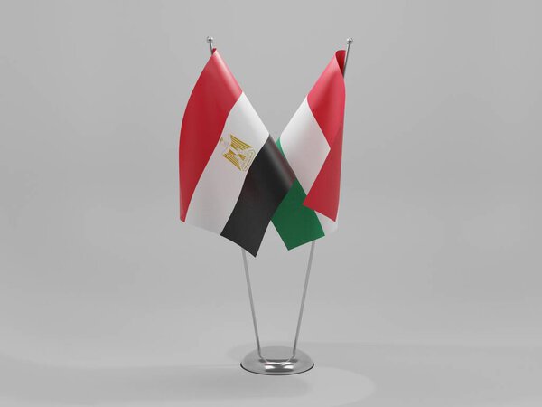 Hungary - Egypt Cooperation Flags, White Background - 3D Render