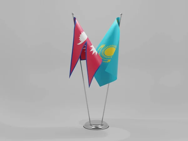 Kazakstan Nepals Samarbetsflaggor Vit Bakgrund Render — Stockfoto