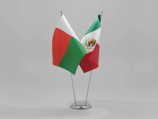 Banderas Cooperación México Madagascar Fondo Blanco Render — Foto de Stock