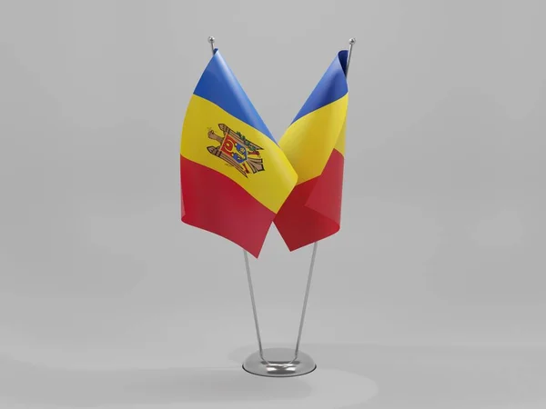 Rumania Moldavia Banderas Cooperación Fondo Blanco Render — Foto de Stock