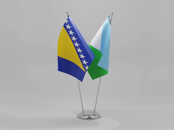 Τζιμπουτί Σημαίες Συνεργασίας Βοσνίας Και Ερζεγοβίνης Λευκό Φόντο Render — Φωτογραφία Αρχείου