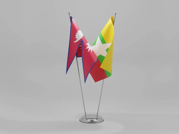 Myanmar Nepal Flagi Współpracy Białe Tło Render — Zdjęcie stockowe