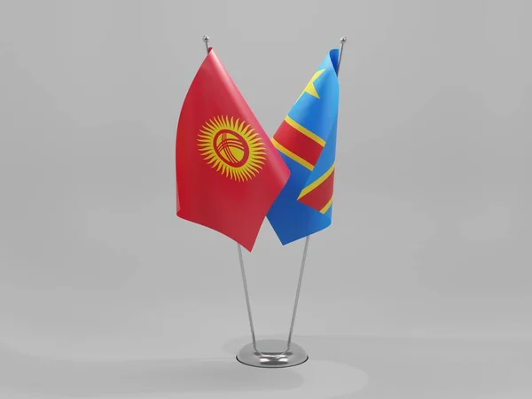 Demokratyczna Republika Konga Kirgistan Flagi Współpracy Białe Tło Render — Zdjęcie stockowe