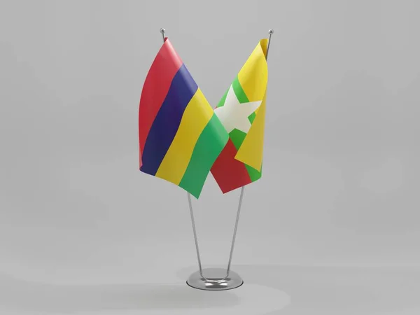 Myanmar Mauritius Cooperation Flags White Background Render — 图库照片