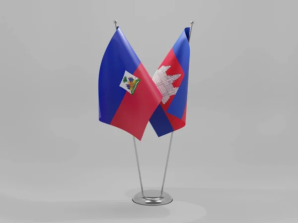 Kambodja Haitis Samarbetsflaggor Vit Bakgrund Render — Stockfoto
