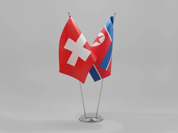 北朝鲜 瑞士合作旗 白色背景 3D渲染 — 图库照片