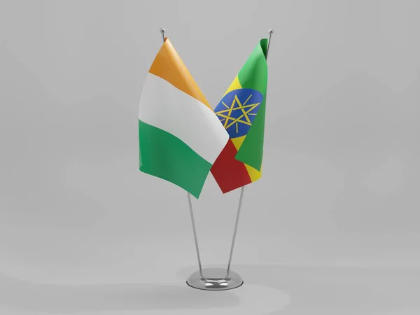 埃塞俄比亚 科特迪瓦合作旗 白色背景 3D渲染 — 图库照片