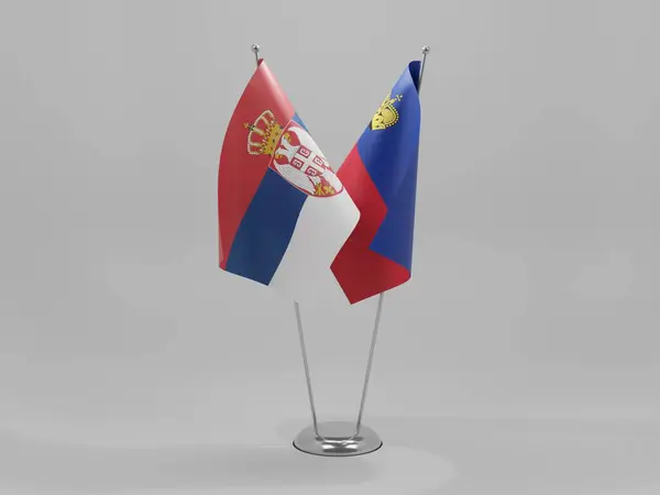 Liechtenstein Sérvia Bandeiras Cooperação Fundo Branco Render — Fotografia de Stock