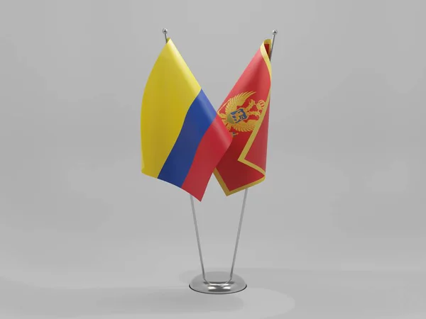 Montenegro Colombia Banderas Cooperación Fondo Blanco Render —  Fotos de Stock
