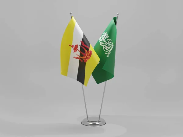Arabia Saudita Bandiere Cooperazione Brunei Sfondo Bianco Render — Foto Stock