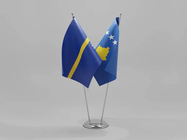 Kosovo Bandeiras Cooperação Nauru Fundo Branco Render — Fotografia de Stock