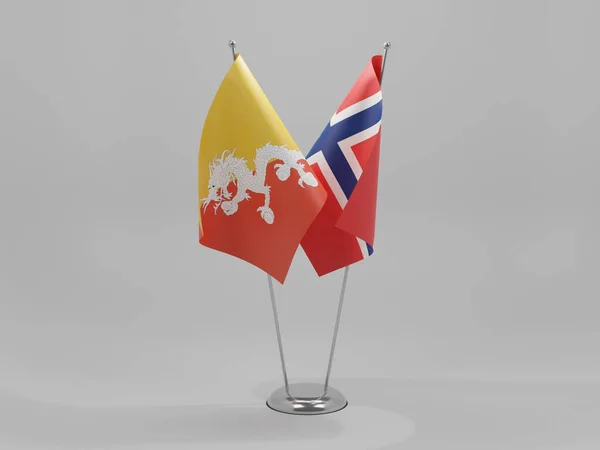 Norwegia Bhutan Flagi Współpracy Białe Tło Render — Zdjęcie stockowe