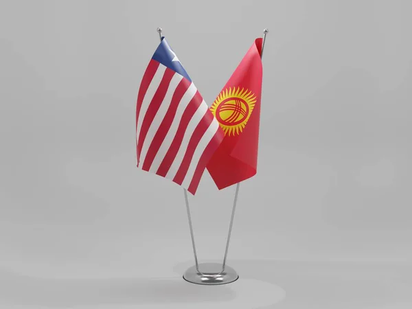 Kirguistán Liberia Banderas Cooperación Fondo Blanco Render —  Fotos de Stock