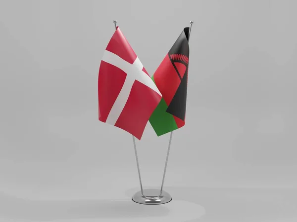 马拉维 丹麦合作旗帜 白色背景 3D渲染 — 图库照片