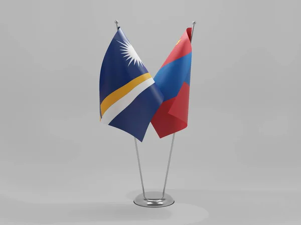 Mongoliet Marshallöarna Flaggor För Samarbete Vit Bakgrund Render — Stockfoto