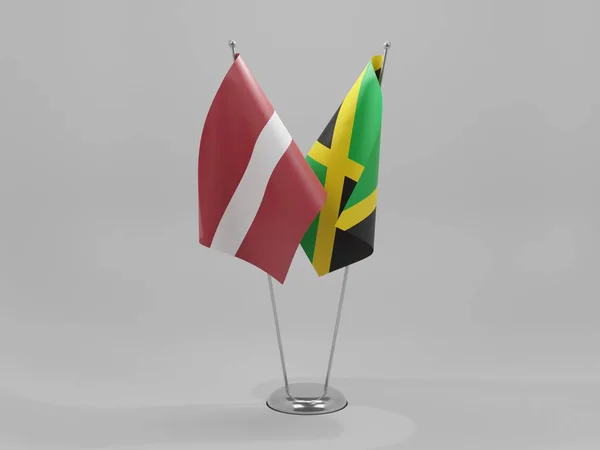 Jamaica Lettlands Samarbetsflaggor Vit Bakgrund Render — Stockfoto