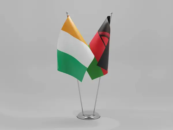 Malawi Wybrzeże Kości Słoniowej Flagi Współpracy Białe Tło Render — Zdjęcie stockowe