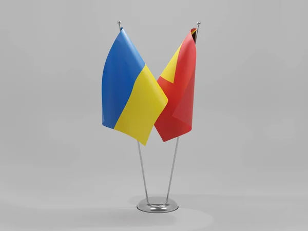 Oost Timor Oekraïne Samenwerkingsvlaggen Witte Achtergrond Render — Stockfoto