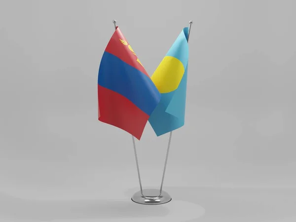 Palau Mongolia Cooperation Flags White Background Render — Stok Foto