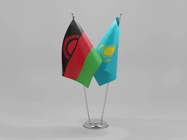 哈萨克斯坦 马拉维合作旗 白色背景 3D渲染 — 图库照片