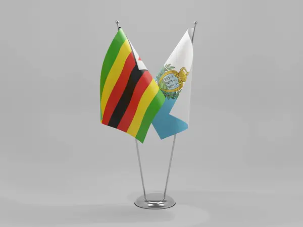 Banderas Cooperación San Marino Zimbabwe Fondo Blanco Render — Foto de Stock