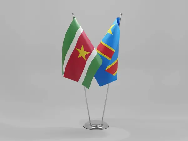 República Democrática Congo Bandeiras Cooperação Suriname Fundo Branco Render — Fotografia de Stock