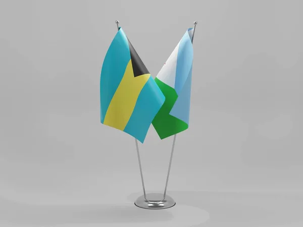 Džibutsko Vlajky Spolupráce Bahamách Bílé Pozadí Vykreslování — Stock fotografie