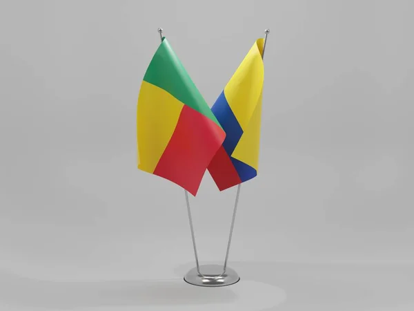 哥伦比亚 贝宁合作旗帜 白色背景 3D渲染 — 图库照片