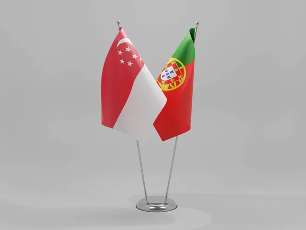 Portugal Singapore Cooperation Flags White Background Render — 스톡 사진