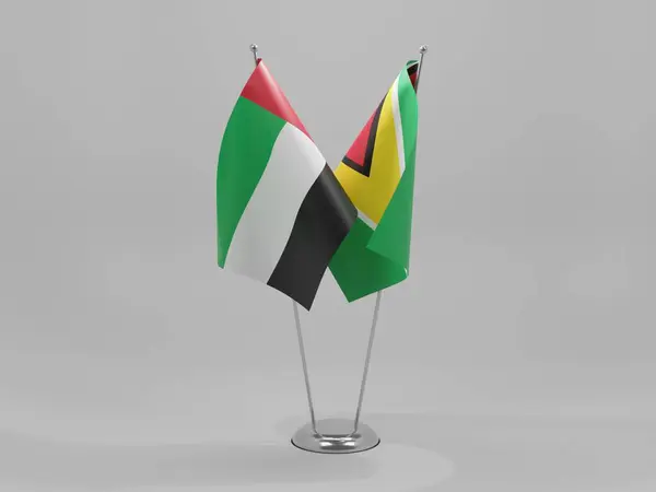 Guyana Egyesült Arab Emírségek Együttműködési Zászlók Fehér Háttér Render — Stock Fotó