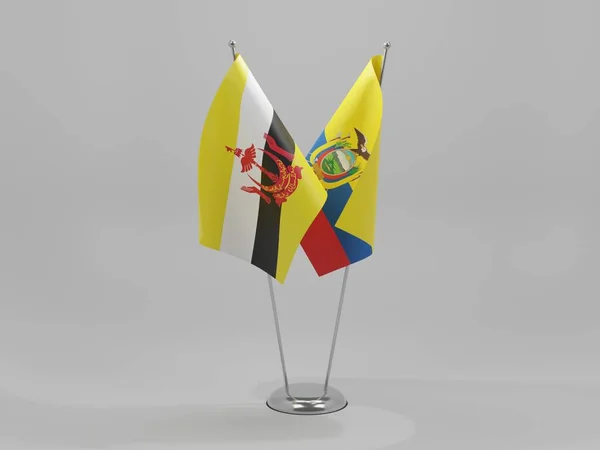 Ekwador Brunei Flagi Współpracy Białe Tło Render — Zdjęcie stockowe