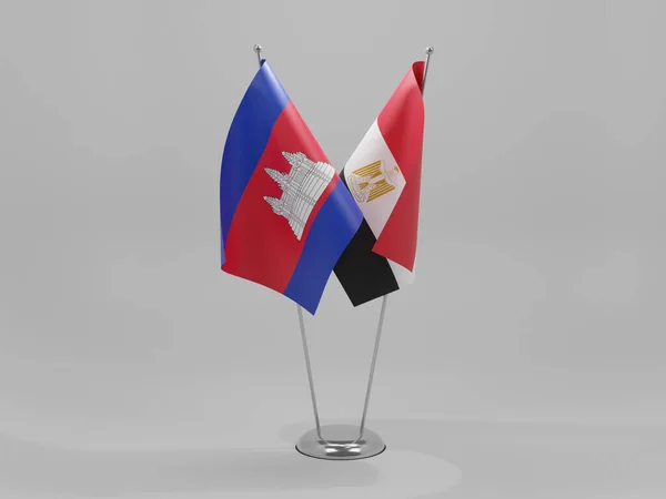 Egypte Cambodja Samenwerking Vlaggen Witte Achtergrond Render — Stockfoto
