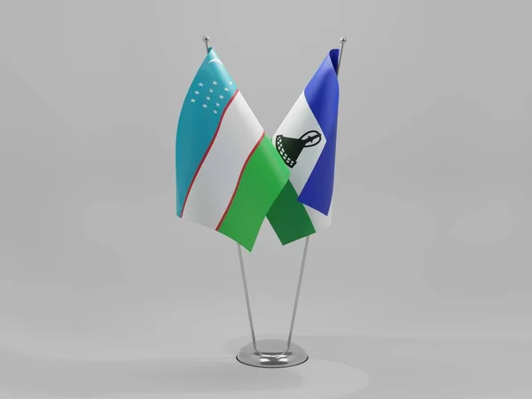 Lesotho Özbekistan Şbirliği Bayrakları Beyaz Arkaplan Render — Stok fotoğraf