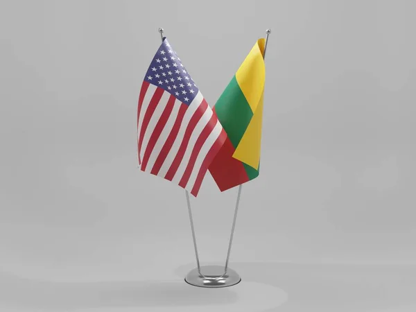 Lituânia Estados Unidos América Bandeiras Cooperação Fundo Branco Render — Fotografia de Stock
