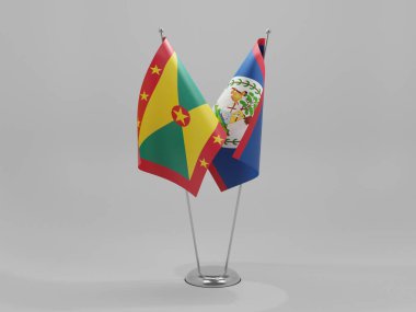 Belize - Grenada İşbirliği Bayrakları, Beyaz Arkaplan - 3B Renklendirme