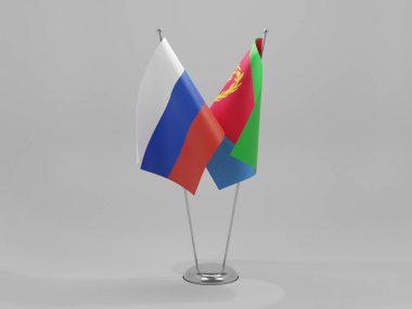 Eritre - Rusya İşbirliği Bayrakları, Beyaz Arkaplan - 3D Render