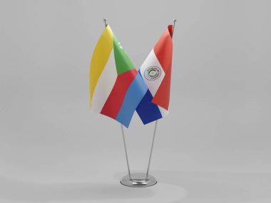 Paraguay - Komoros İşbirliği Bayrakları, Beyaz Arkaplan - 3D Render