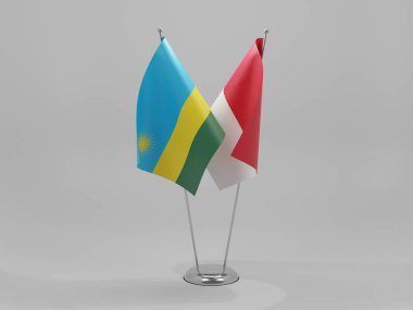 Endonezya - Ruanda İşbirliği Bayrakları, Beyaz Arkaplan - 3D Render