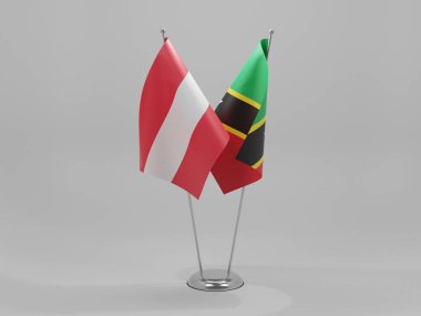 Saint Kitts ve Nevis - Avusturya İşbirliği Bayrakları, Beyaz Arkaplan - 3D Render