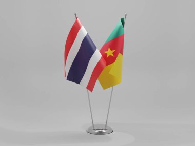 Kamerun - Tayland İşbirliği Bayrakları, Beyaz Arkaplan - 3D Render