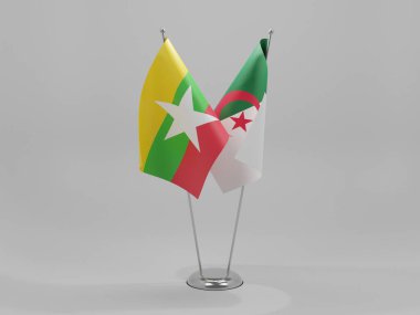 Cezayir - Myanmar İşbirliği Bayrakları, Beyaz Arkaplan - 3D Render
