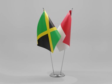 Endonezya - Jamaika İşbirliği Bayrakları, Beyaz Arkaplan - 3D Render