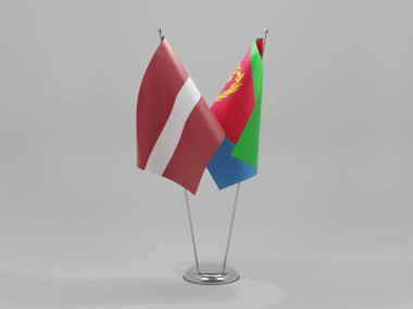 Eritre - Letonya İşbirliği Bayrakları, Beyaz Arkaplan - 3D Render
